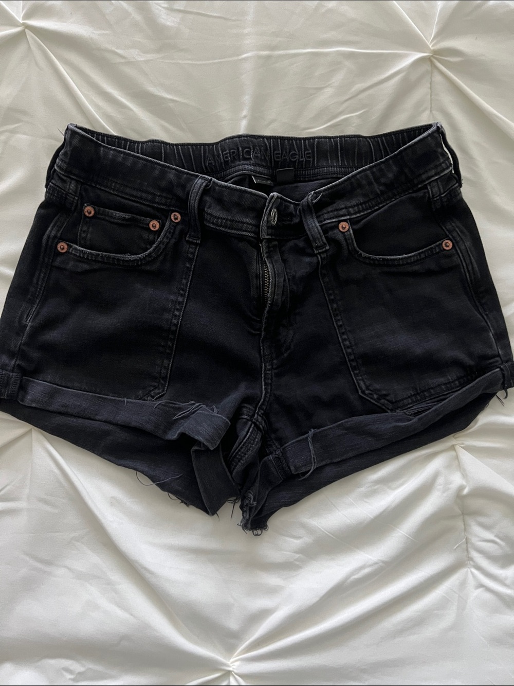 American Eagle Outfitters Black Rolled-Hem Denim Shorts - Size 2